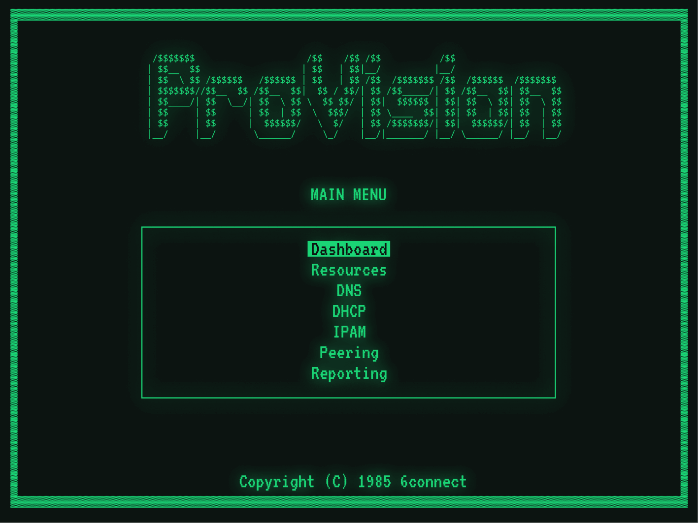 Main menu screen in MS-DOS