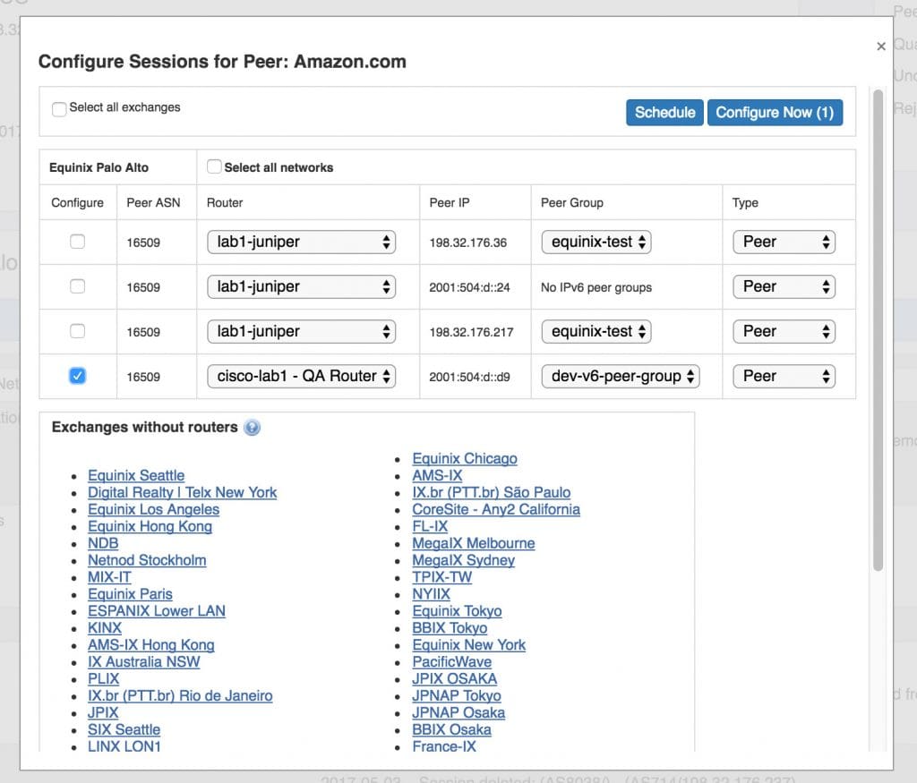Configure sessions for peer